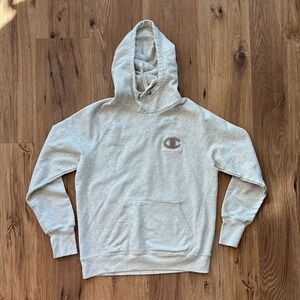 Champion Kids Gray Heather Raglan Hoodie Sweatshirt Embroidered Logo XS